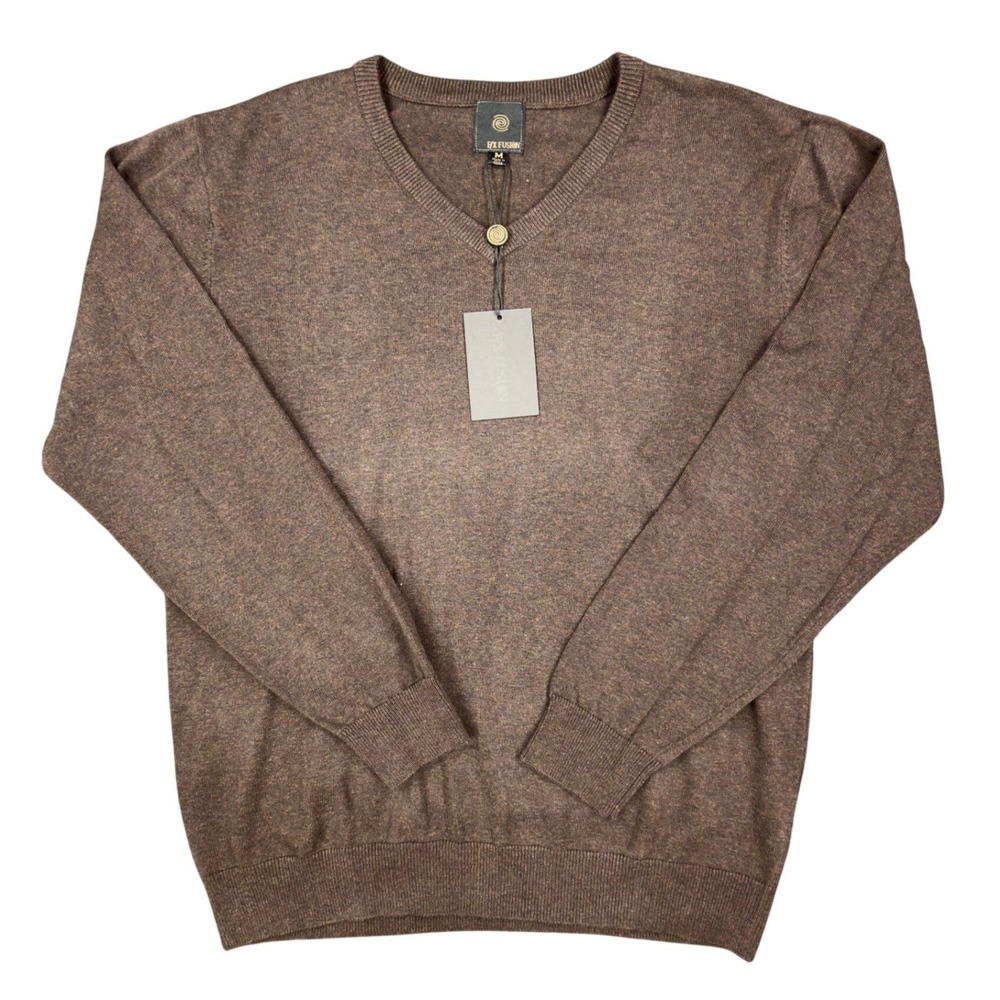F/X Fusion V-Neck Sweater Mens M Brown Heather Cotton Blend NWT